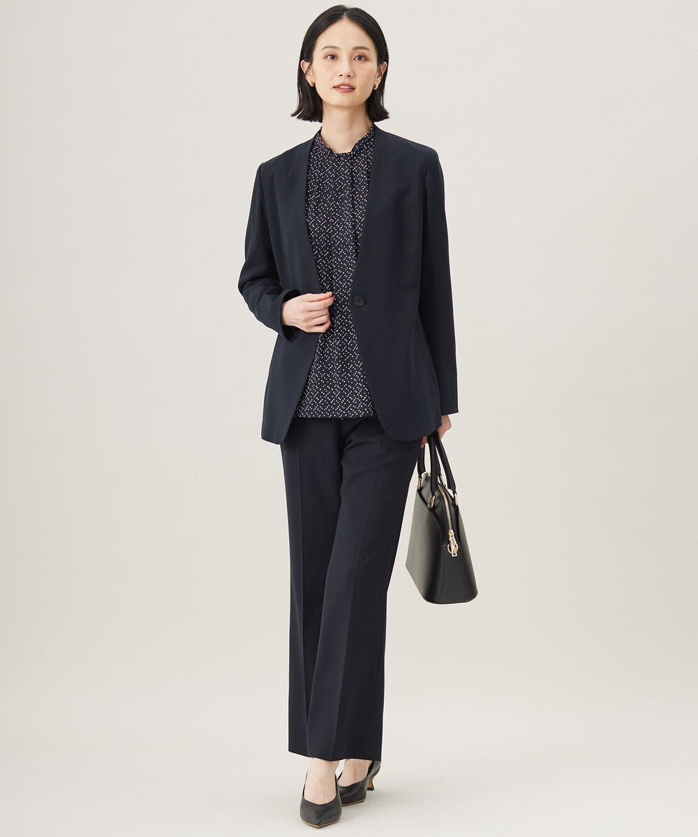 自由区 【セットアップ対応・洗える】ウールブレンドセットアップノーカラー ジャケット 