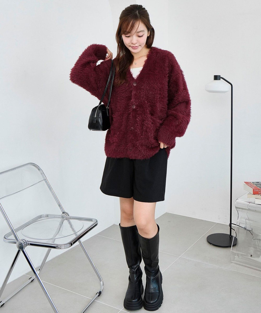 WEGO 【2025秋冬新作/ユニセックス着用ITEM/SMLサイズ展開】フェザーニットカーディガン 