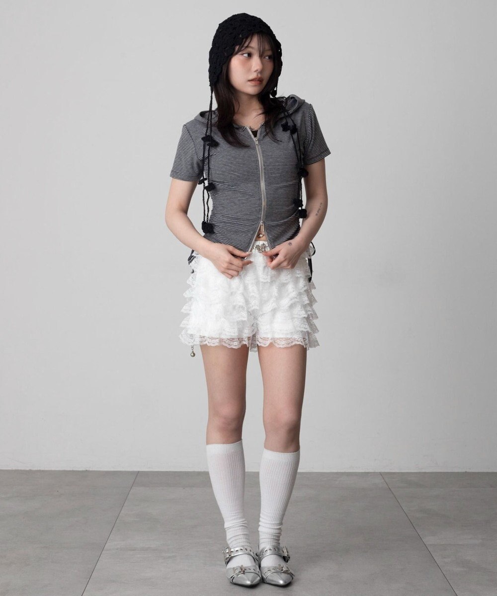 WEGO 半袖ドロストWジップパーカー 