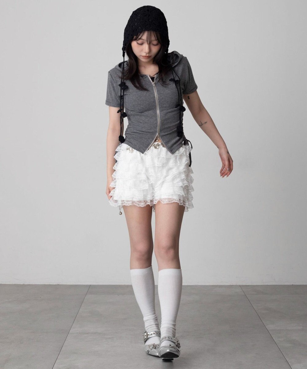 WEGO 半袖ドロストWジップパーカー 