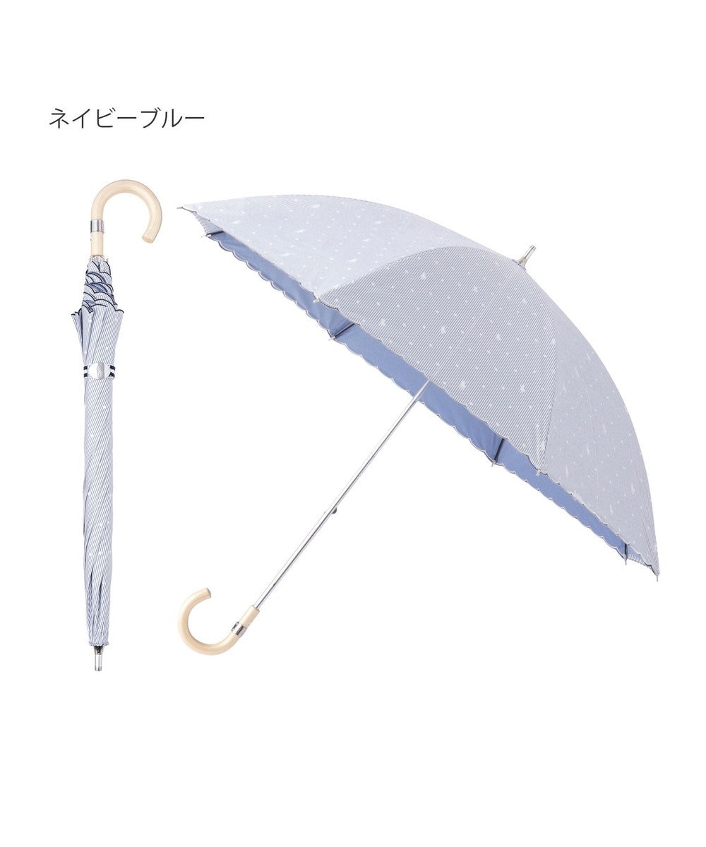 MOONBAT 【軽量】POLO RALPH LAUREN 晴雨兼用日傘 長傘 ストライプドット／遮光 遮熱 UV ネイビーブルー