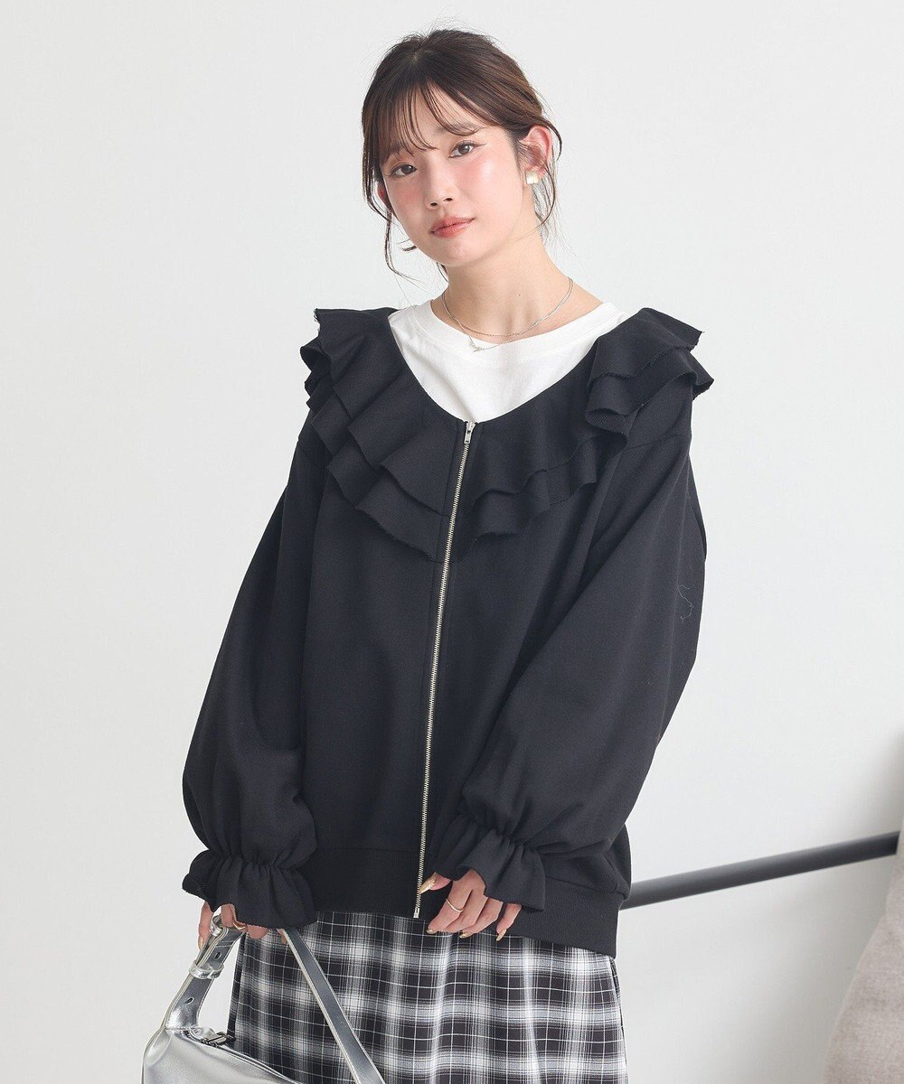 earth music&ecology 【裏毛】フリルカラーＺｉｐウラケブルゾン 