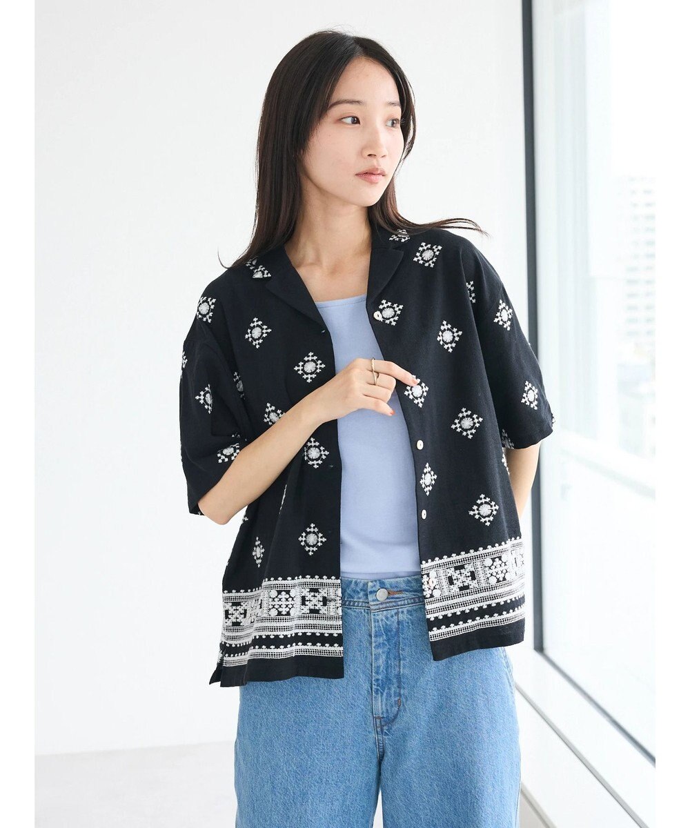 CRAFT STANDARD BOUTIQUE パネル刺繍開襟シャツ 