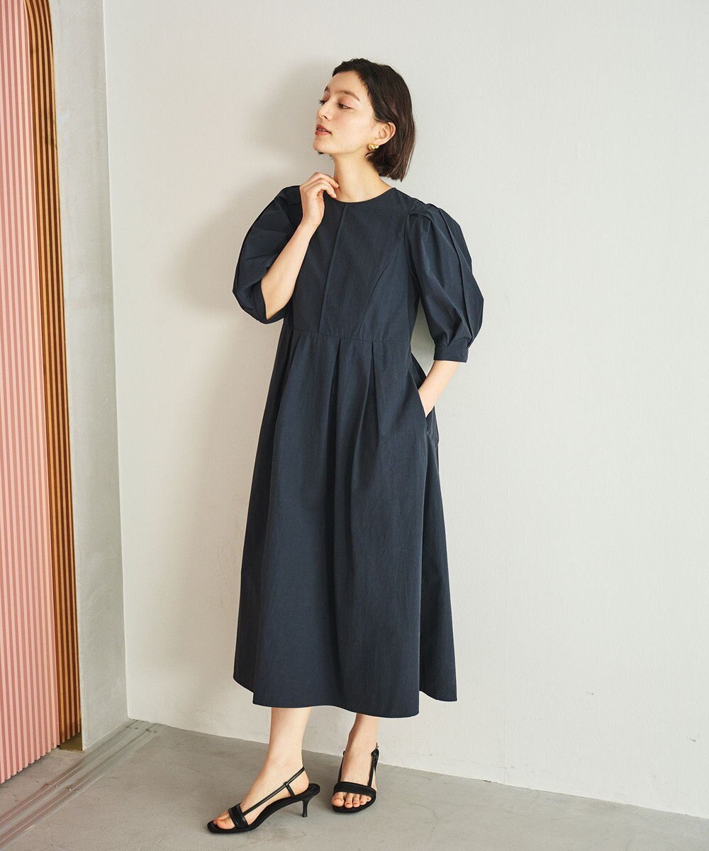 #Newans 【撥水加工/洗濯機可能】〈小柄さんにお勧め〉パフスリーブフレアワンピース 