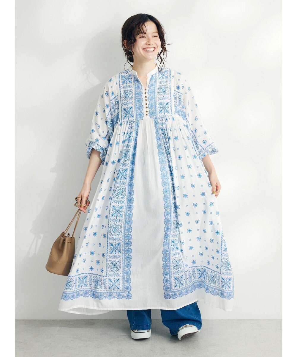 CRAFT STANDARD BOUTIQUE パネル柄ウエスト切り替えボリュームワンピース 