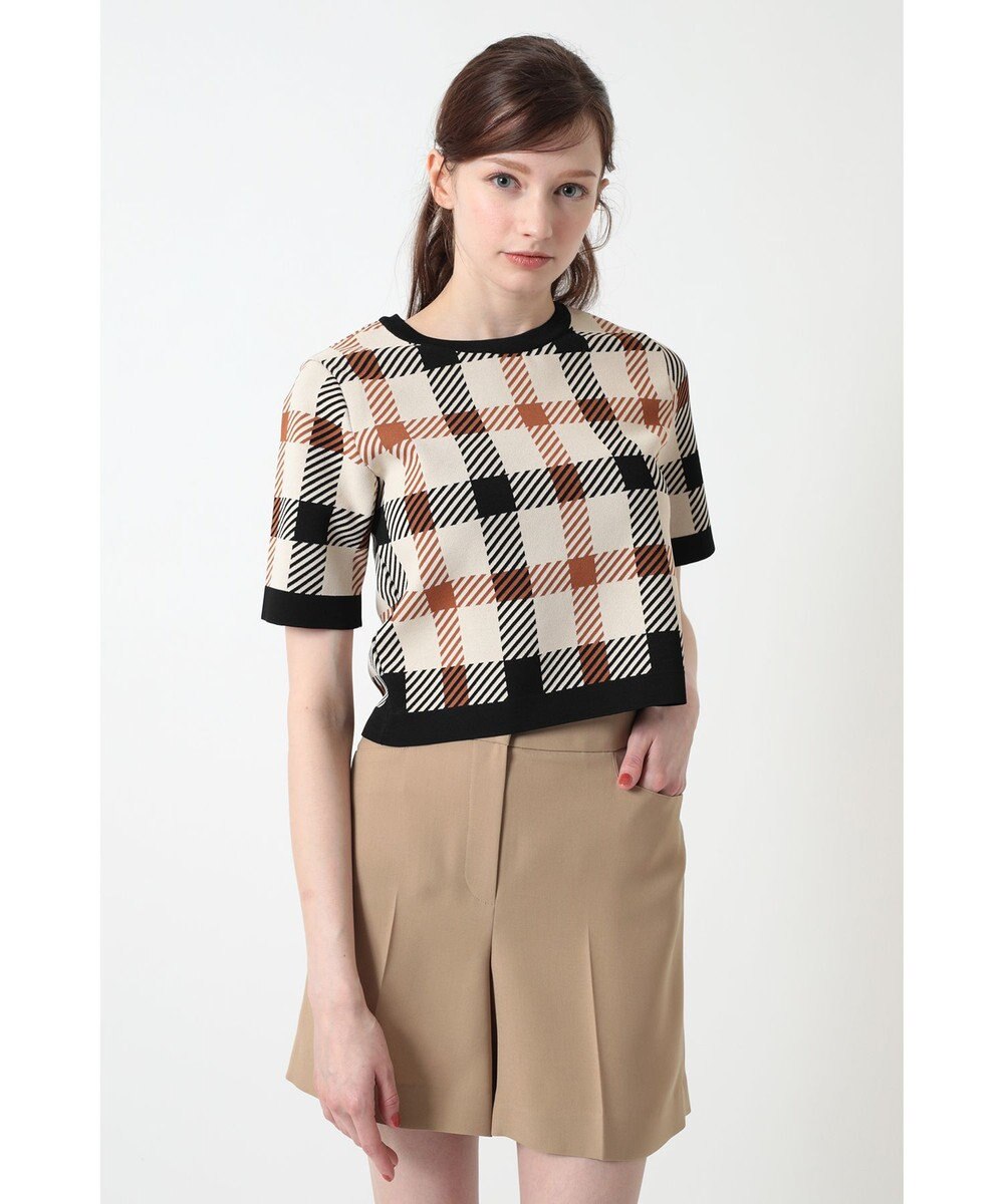 DAKS ビッグハウスチェックショート丈ジャカードニット 