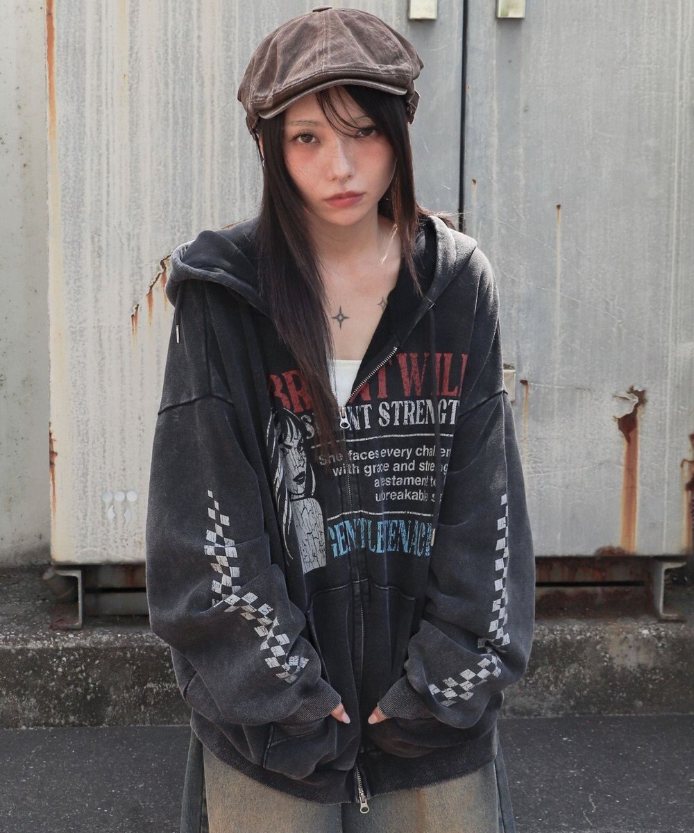 WEGO 【ユニセックス着用ITEM/MLサイズ展開】パウダーブリーチグラフィックZIPパーカー 