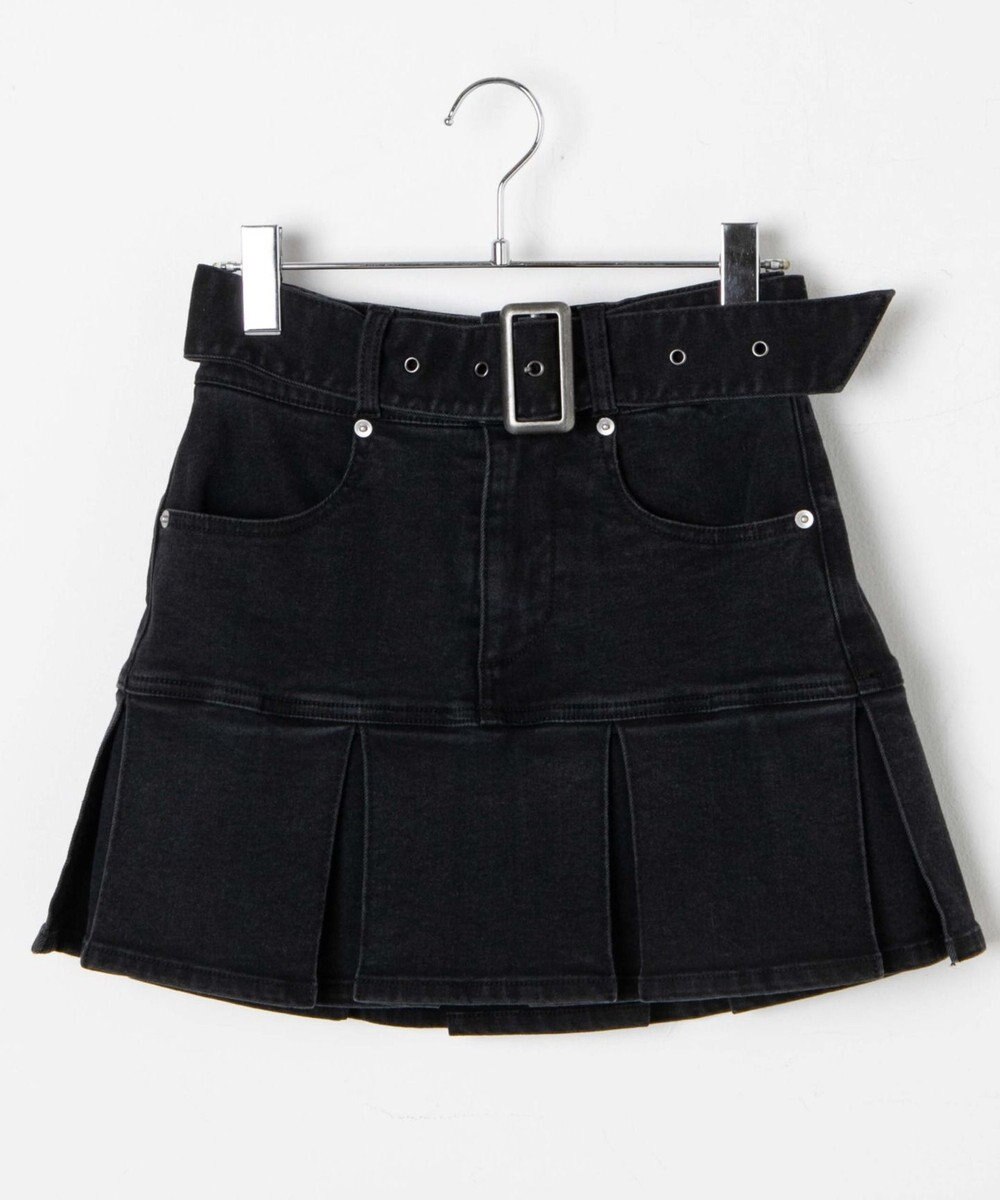 WEGO ベルト付デニムプリーツスカパン 