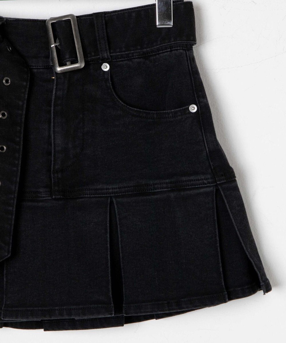 WEGO ベルト付デニムプリーツスカパン 