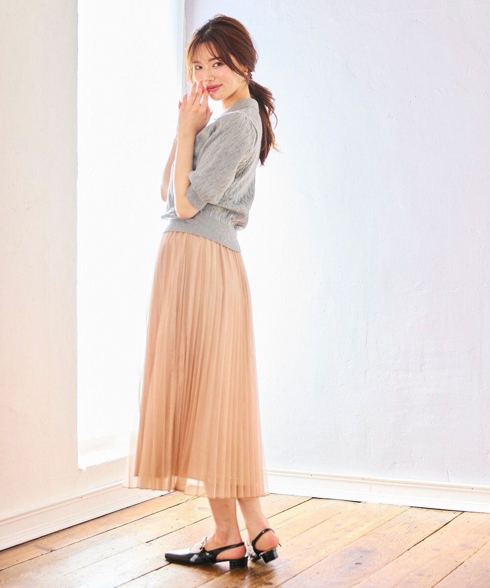 Feroux 胸元刺繍ケーブルポロ ニット 