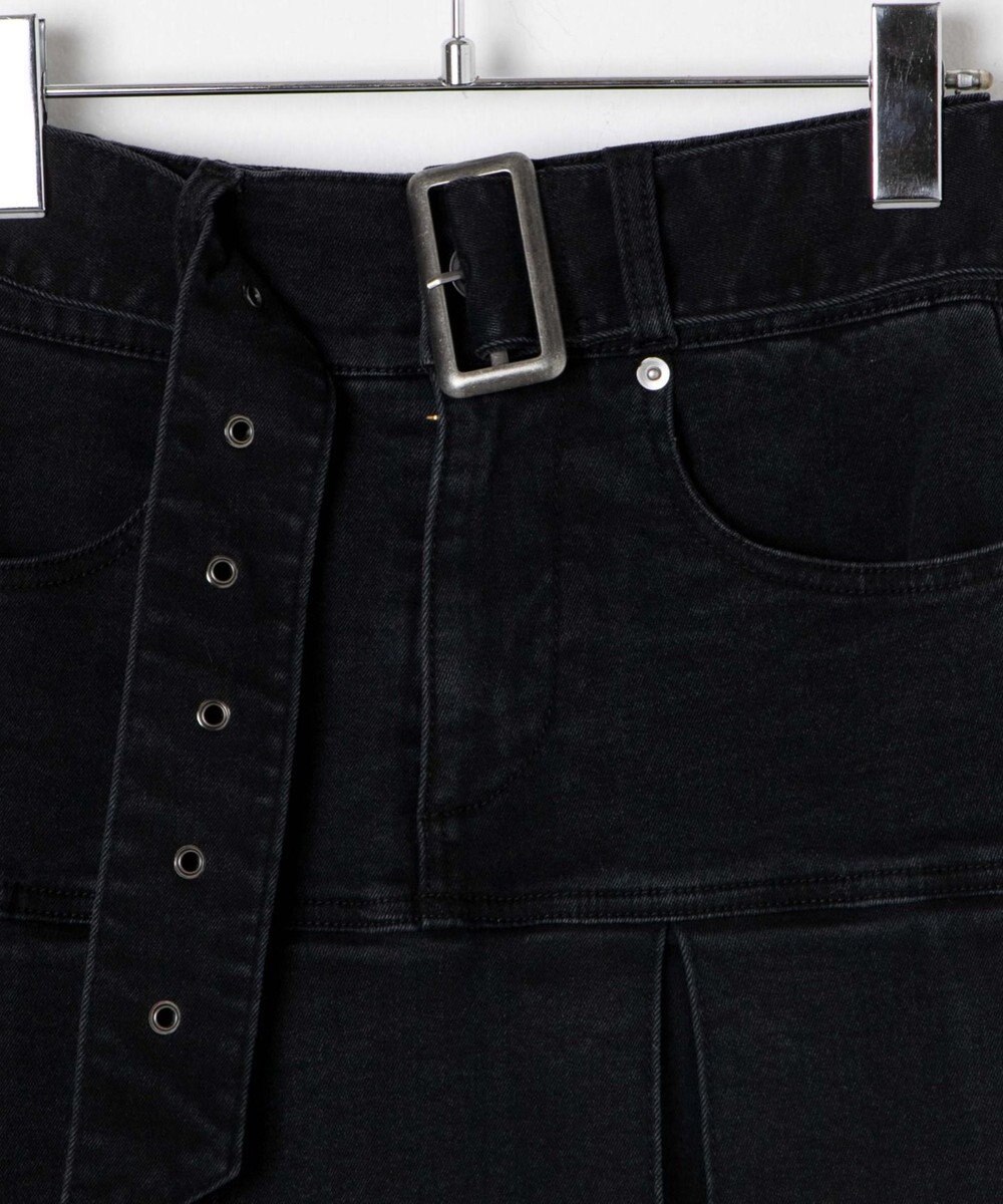 WEGO ベルト付デニムプリーツスカパン 