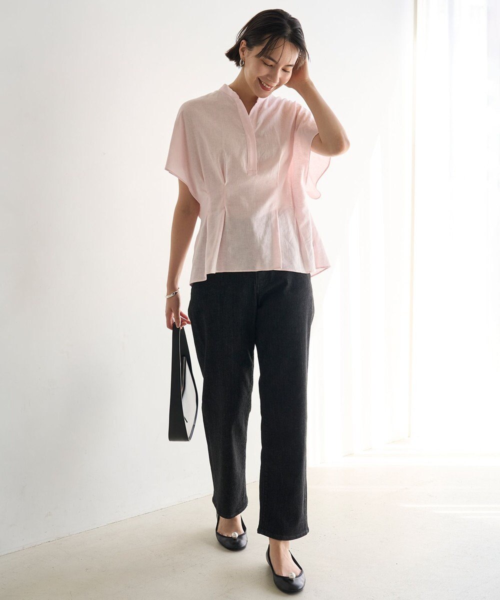 UNFILO リネンレーヨン タックブラウス 