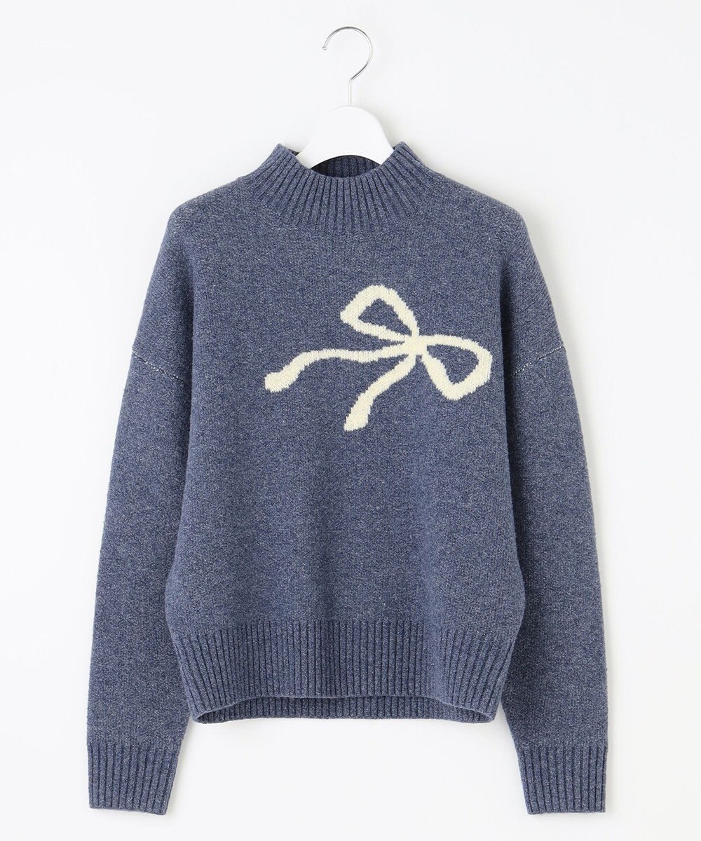 Feroux 【洗える】リボン柄ハイネック プルオーバーニット 