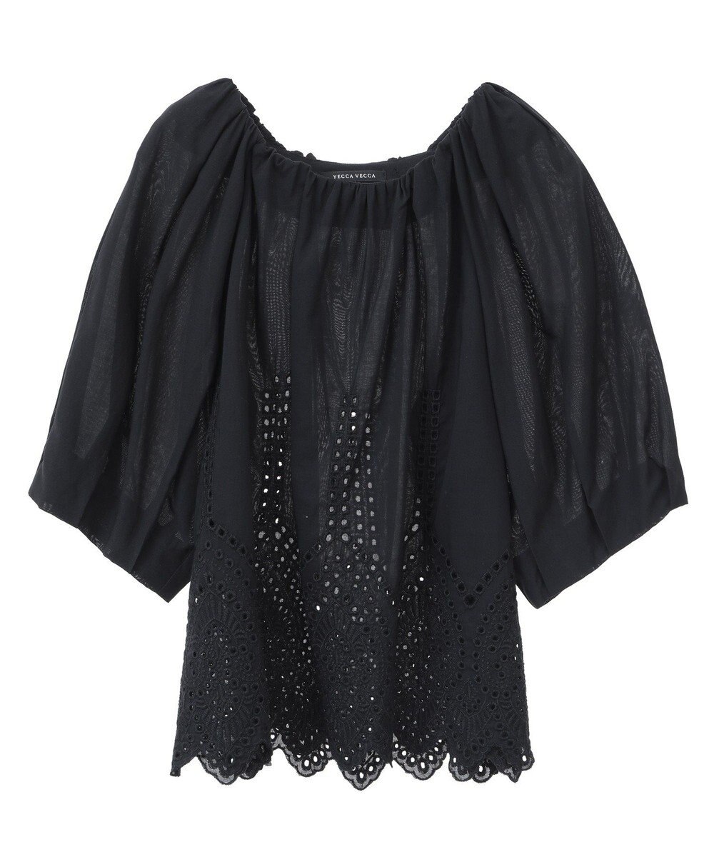 YECCA VECCA アイレット刺繍タックスリーブブラウス 