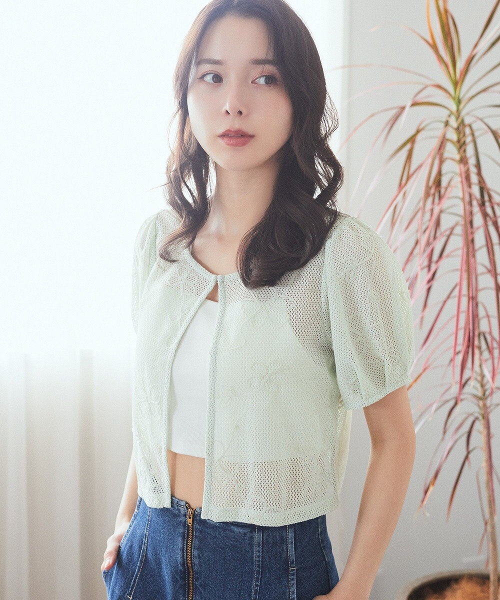 earth music&ecology フラワーコード刺繍カーディガン 