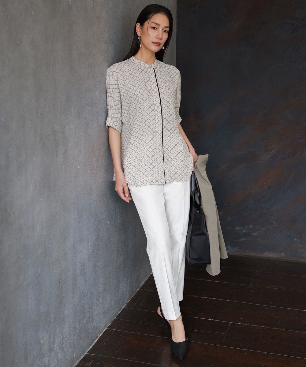 ICB 【WEB限定カラーあり】BackSatinAmunzen 5分袖バンドカラーブラウス 