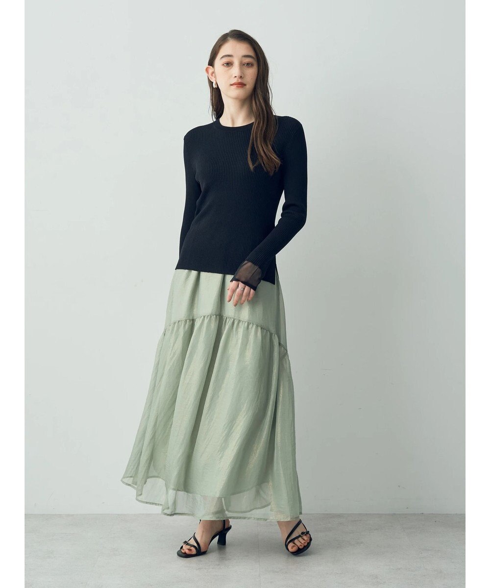 YECCA VECCA 箔プリントシアーギャザースカート 