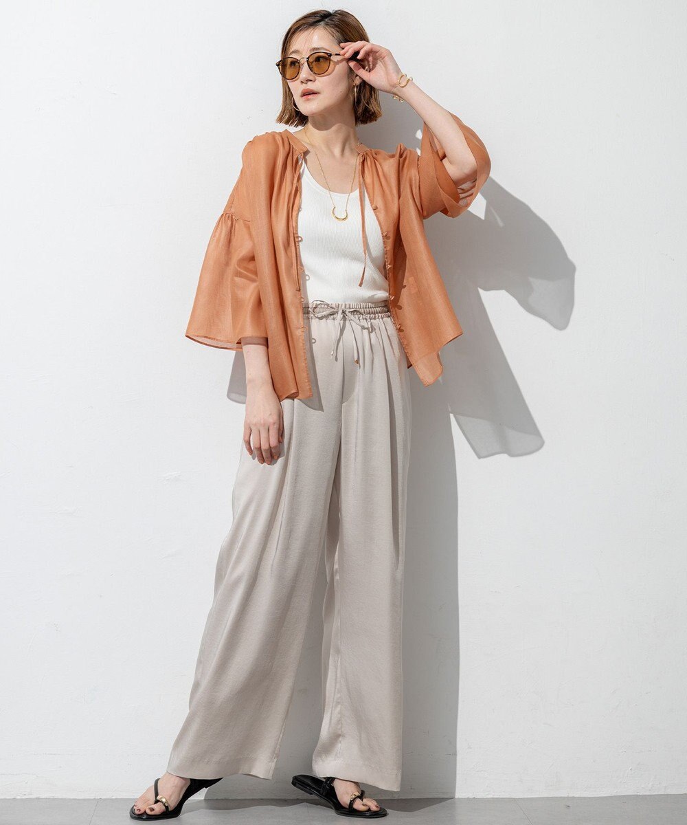 23区 【Oggi9月号掲載/撥水加工】スムースサテン タック ワイド パンツ 