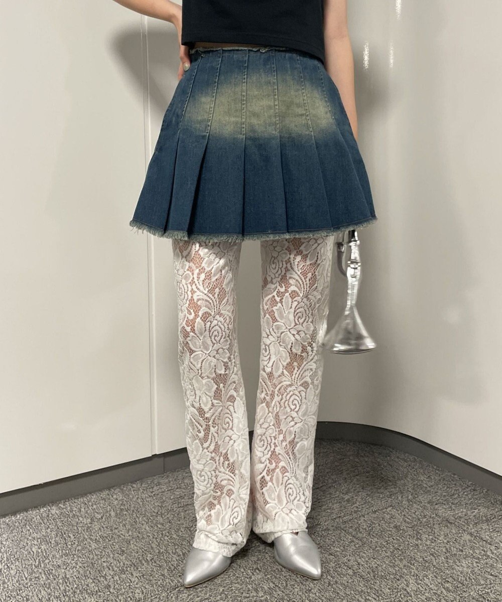 WEGO ヴィンテージウォッシュデニムプリーツスカパン 