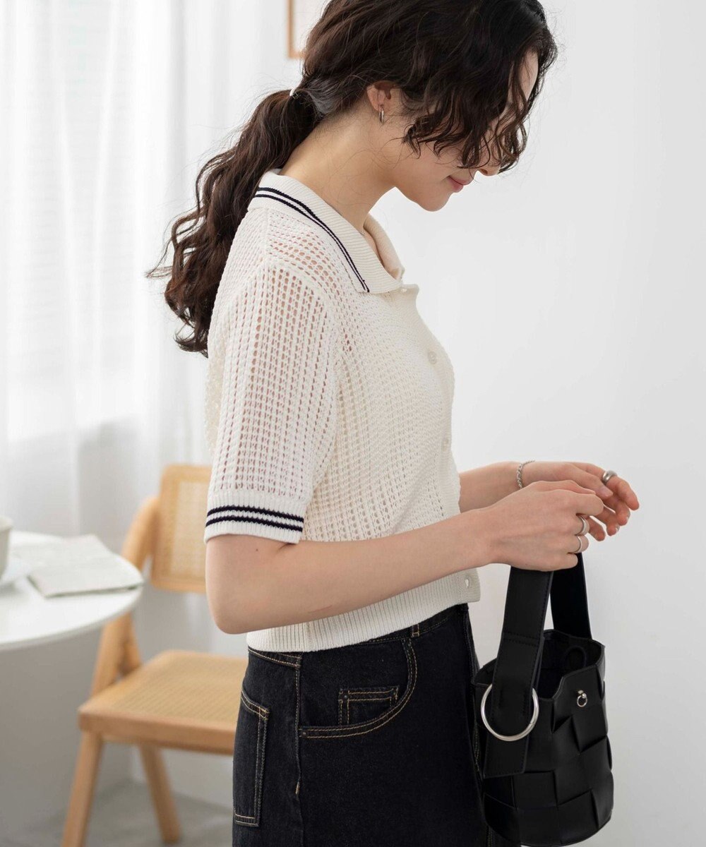 WEGO 襟付きメッシュニットショートカーデ 