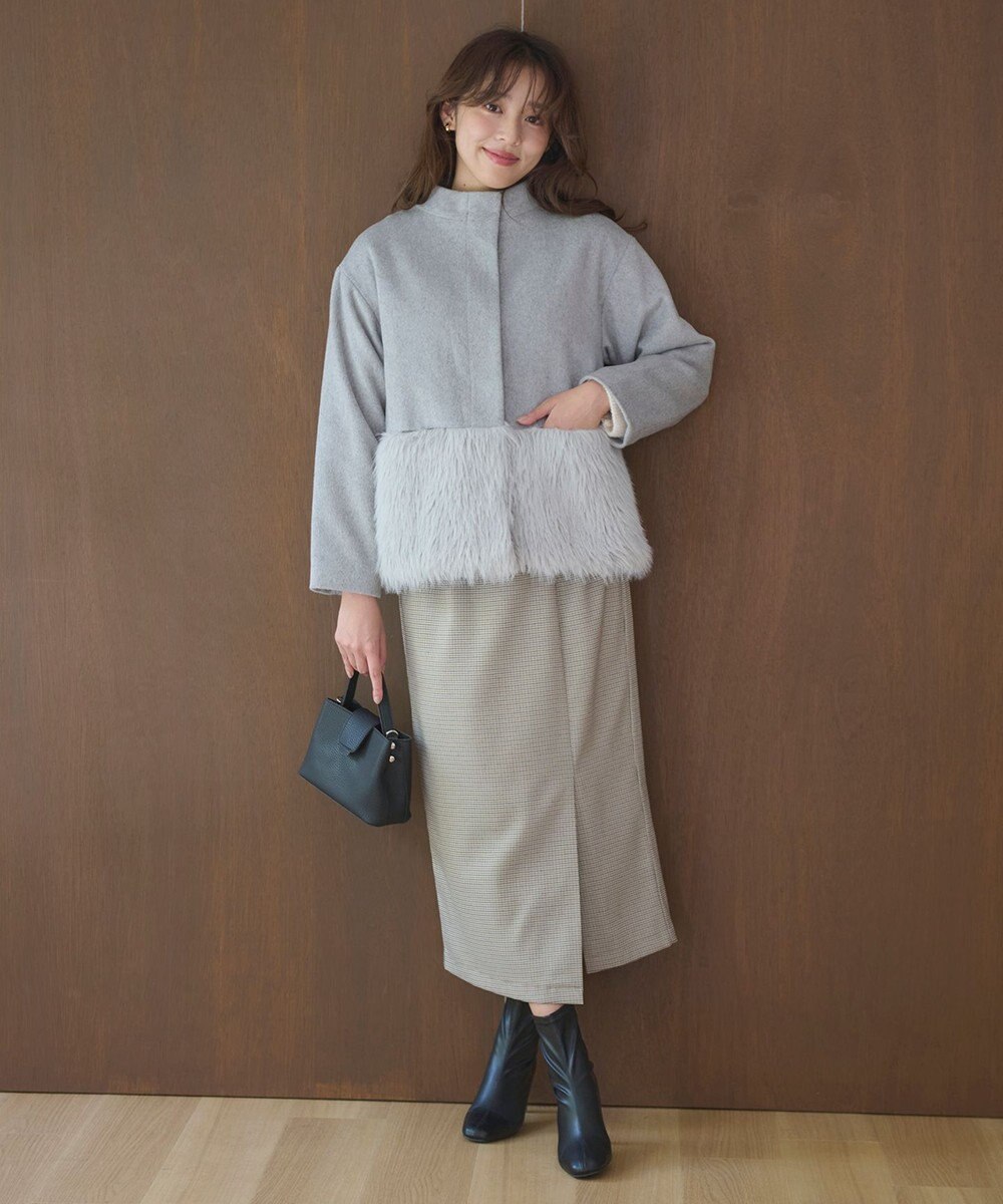 Feroux ウール混 ショートコート 