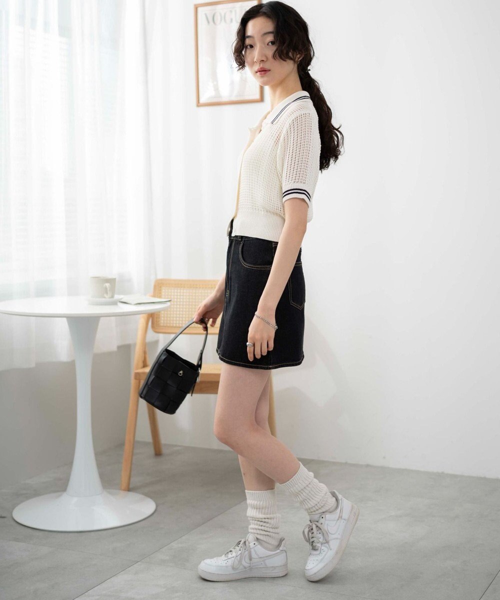 WEGO 襟付きメッシュニットショートカーデ 