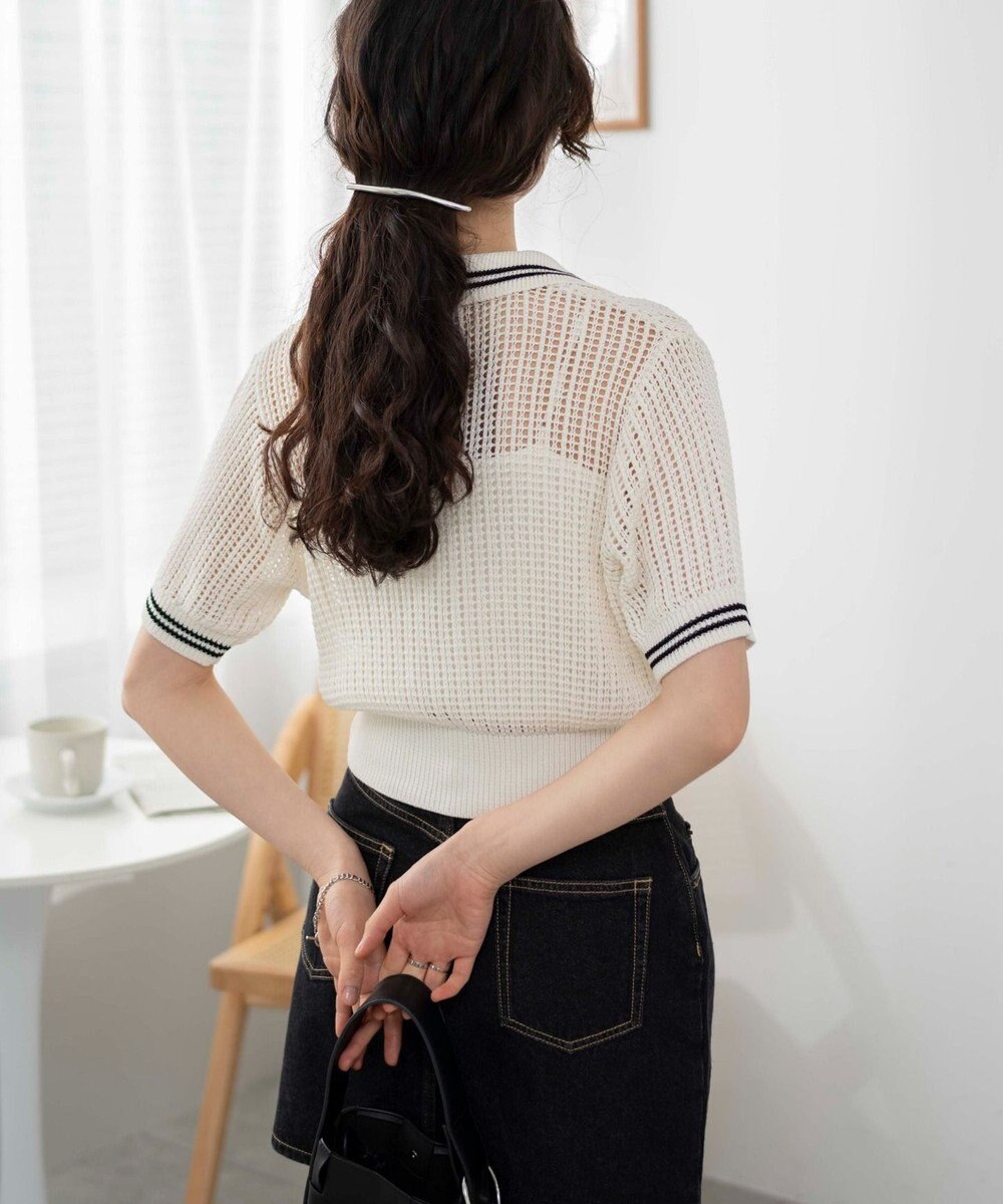 WEGO 襟付きメッシュニットショートカーデ 