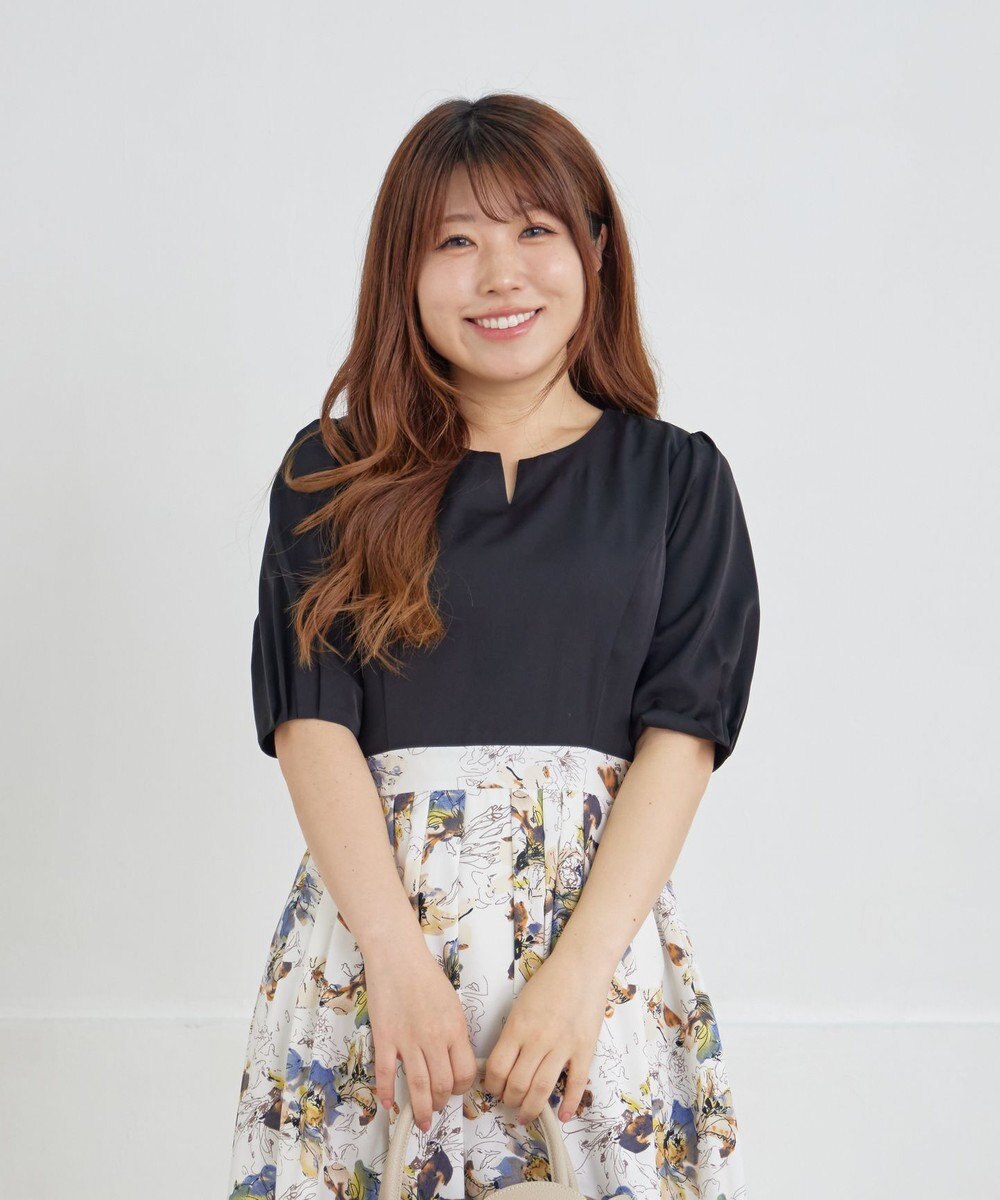 Tiaclasse L 【洗える】フラワープリントドッキングワンピース 