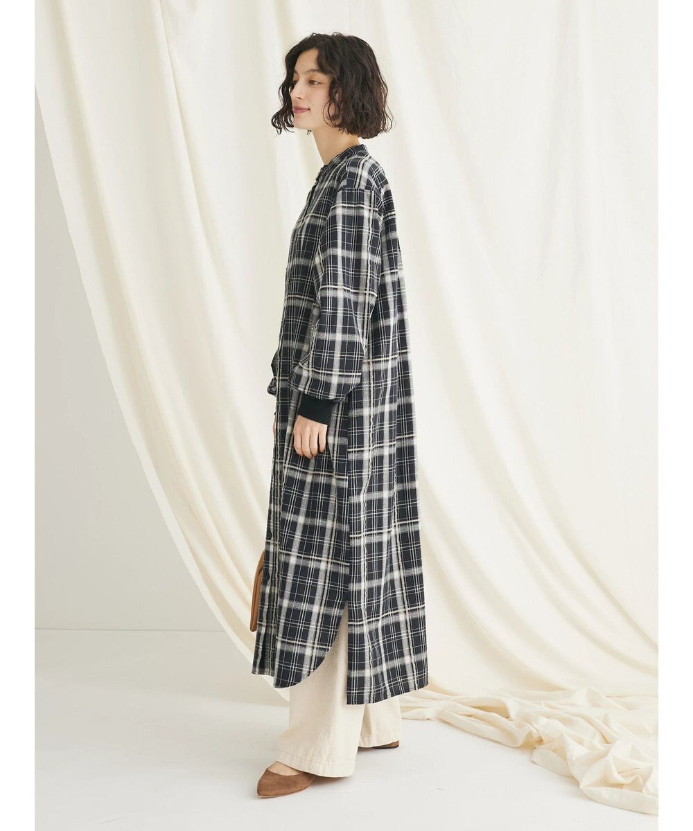 CRAFT STANDARD BOUTIQUE 先染めチェック（小）バンドカラー袖ＲＩＢ　ＯＰ 