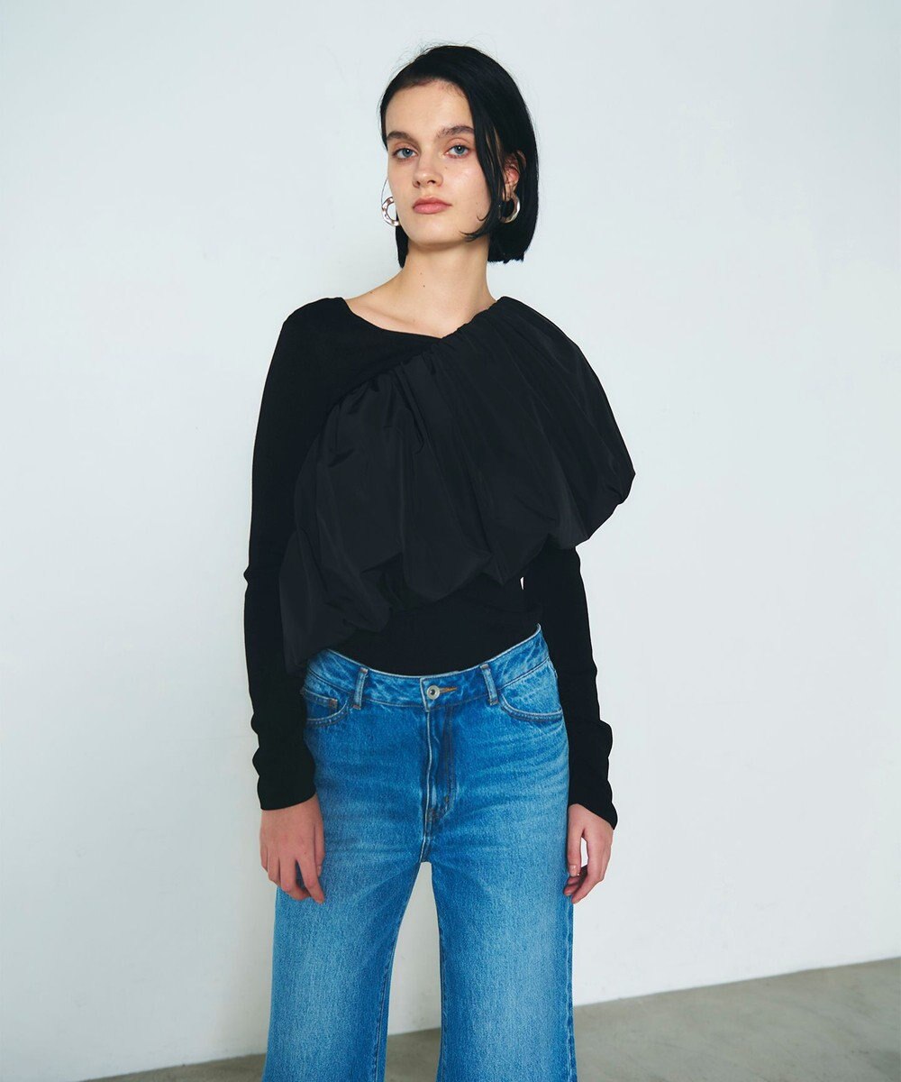 GRACE CONTINENTAL タフタケープ付ニットトップ 