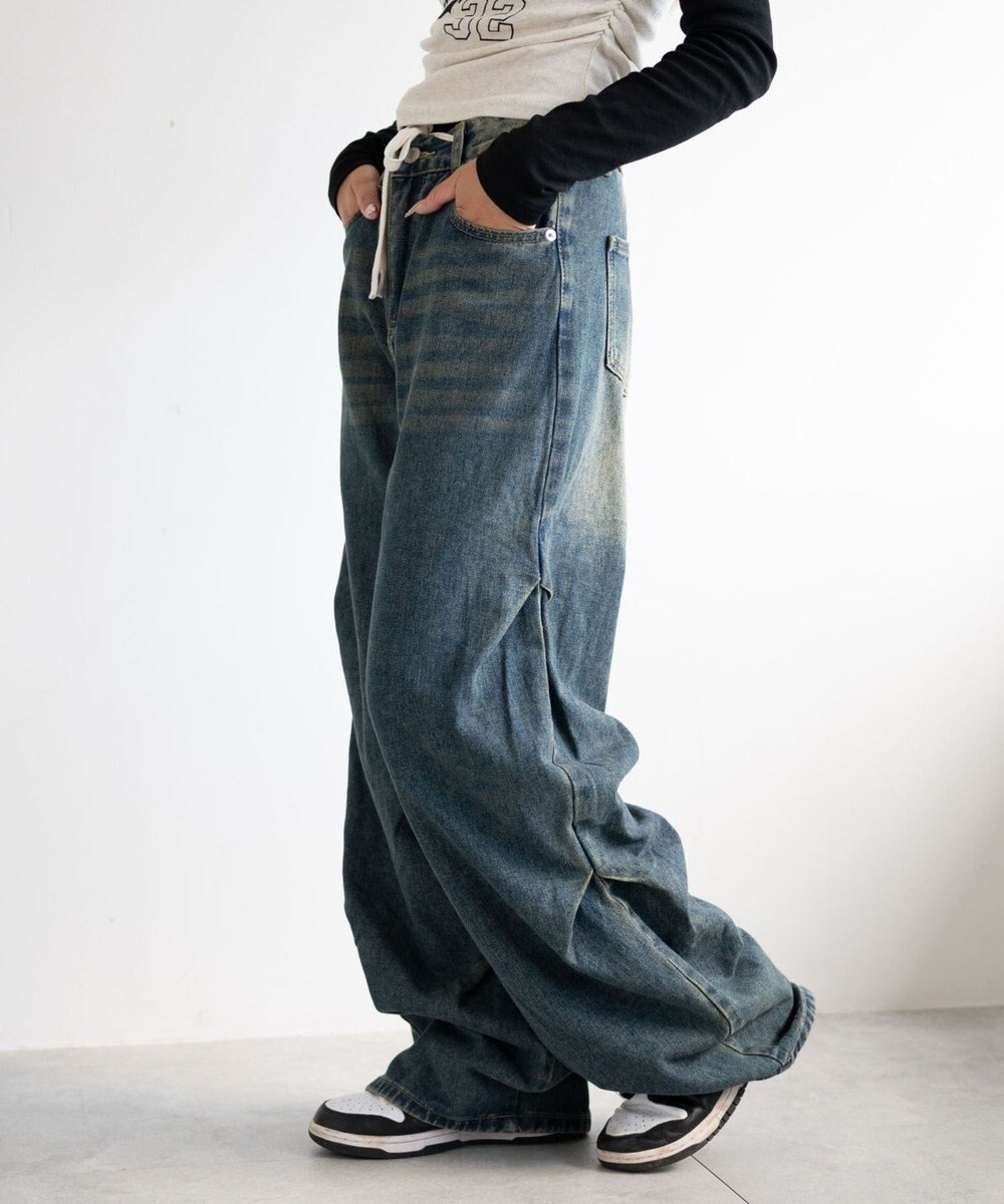 WEGO ドロストコードフレアデニム 