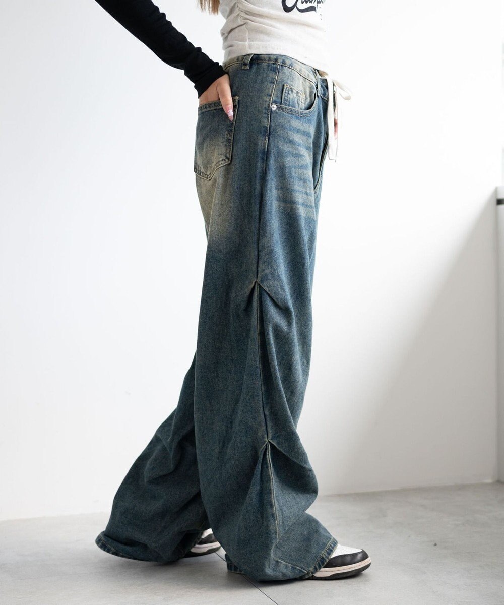 WEGO ドロストコードフレアデニム 
