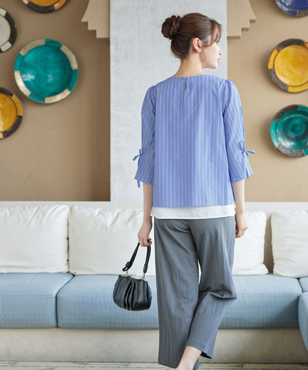 Tiaclasse L ストライプリボンレイヤードブラウス 