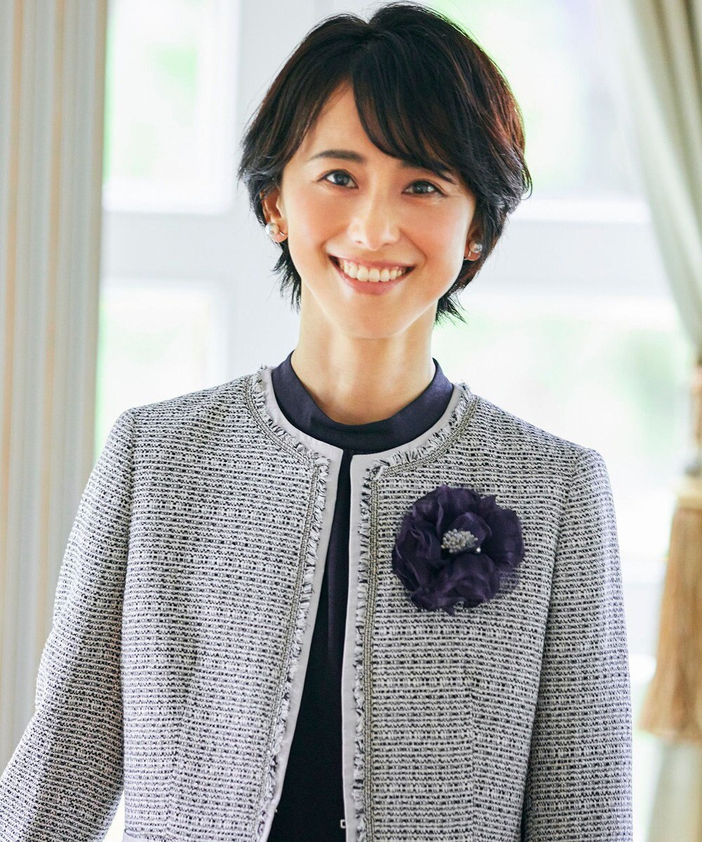 23区 S 【セットアップ対応】ライトシャインツイード ノーカラー ジャケット 