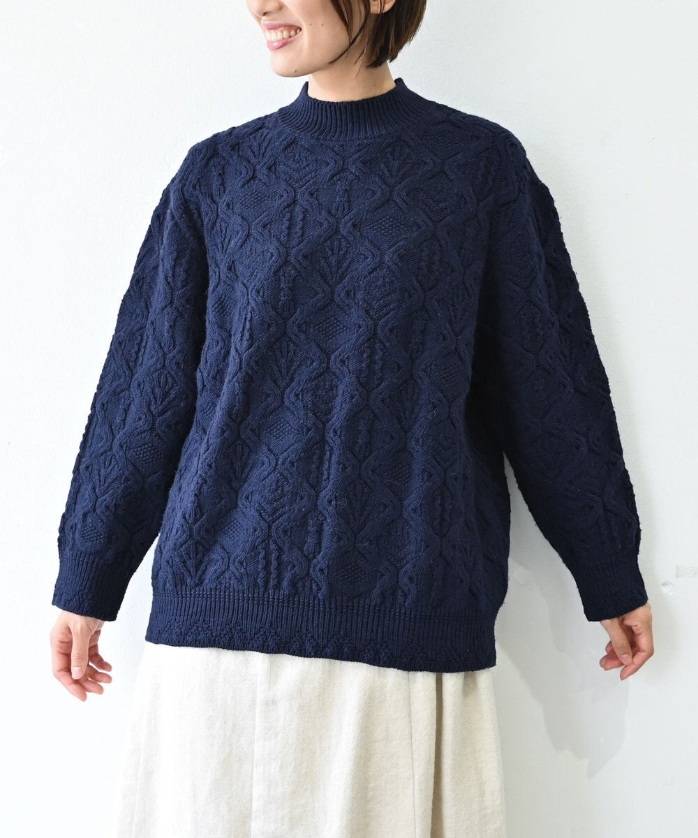 muuc 〈希少な高品質メリノウール〉〈5種類の模様編み〉ケーブル模様編みパッチワーク柄セーター 