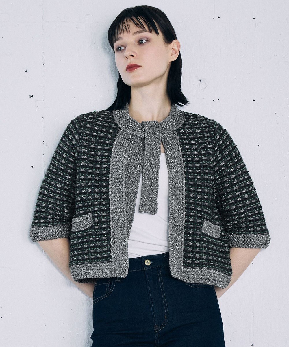 自由区 【カトリエムブーケ】Lame tweed ボウタイディテールジャケット 
