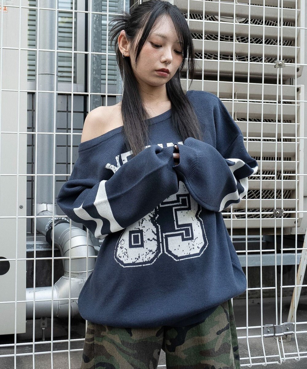 WEGO 【2025年秋冬新作】2WAYグラフィックワンショルBIGニット 