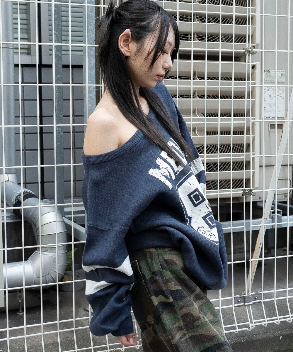 WEGO 【2025年秋冬新作】2WAYグラフィックワンショルBIGニット 