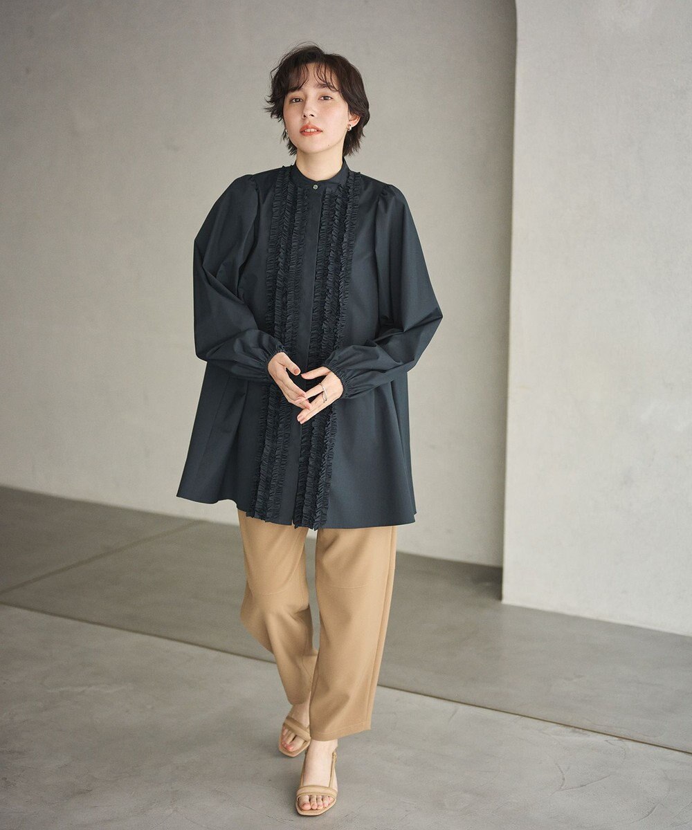 #Newans 【シワになりにくい/洗濯機可能】ロングフリルチュニック 