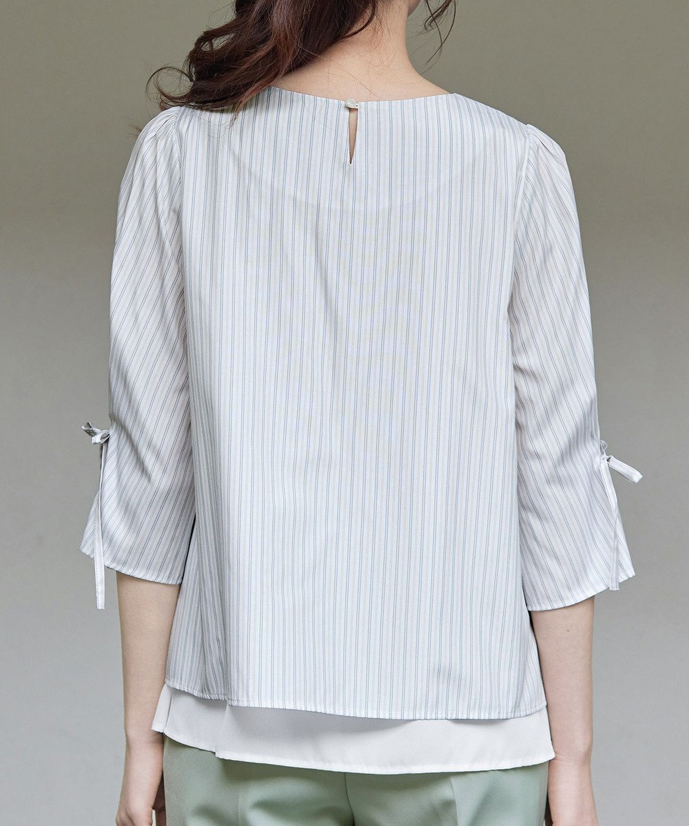 Tiaclasse L ストライプリボンレイヤードブラウス 