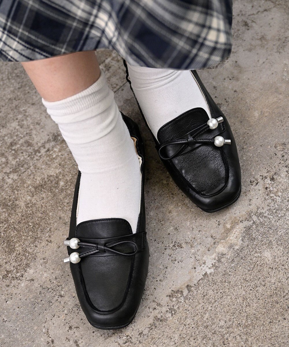 nouvelleRobe Oū 【本革・高反発】Square スクエアトゥ パール付きモカシン 