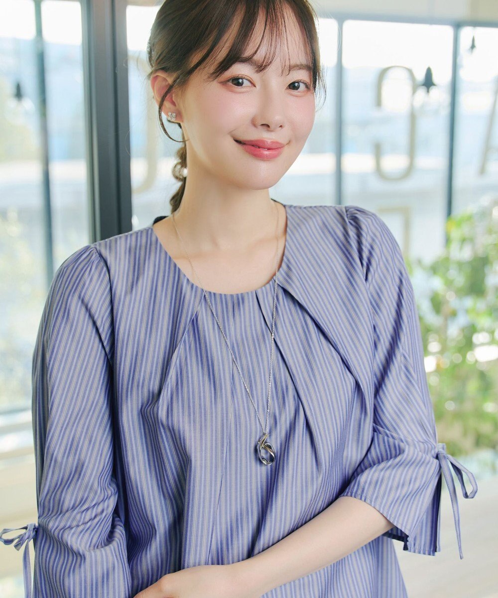 Tiaclasse L ストライプリボンレイヤードブラウス 