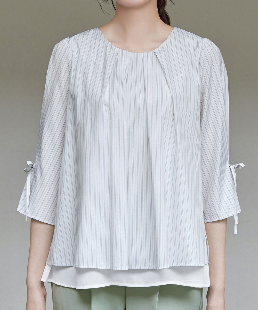 Tiaclasse L ストライプリボンレイヤードブラウス 