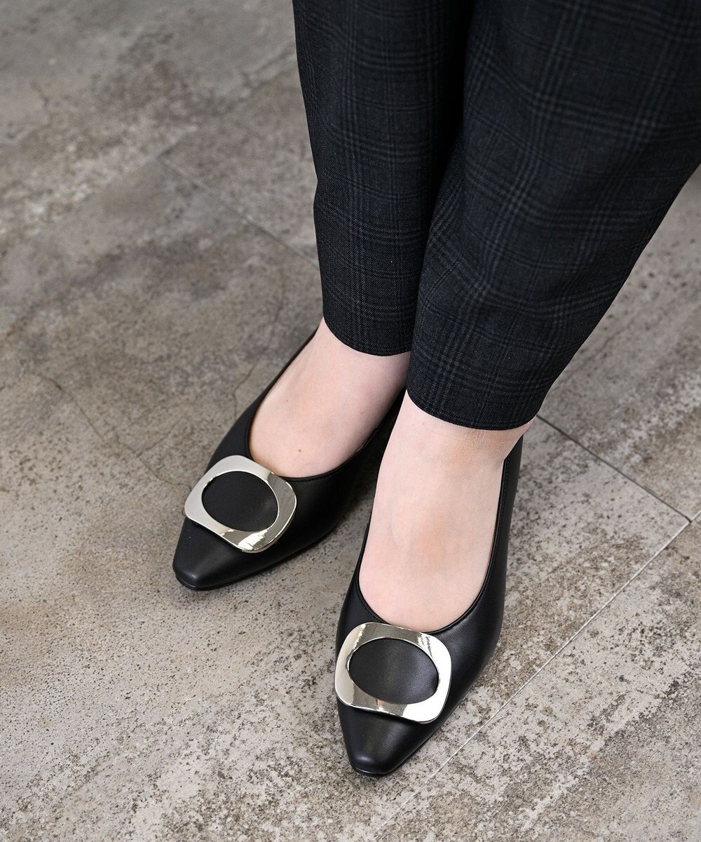 Pointer 【5cmヒール】日本製 高級本革モチーフ付きパンプス 