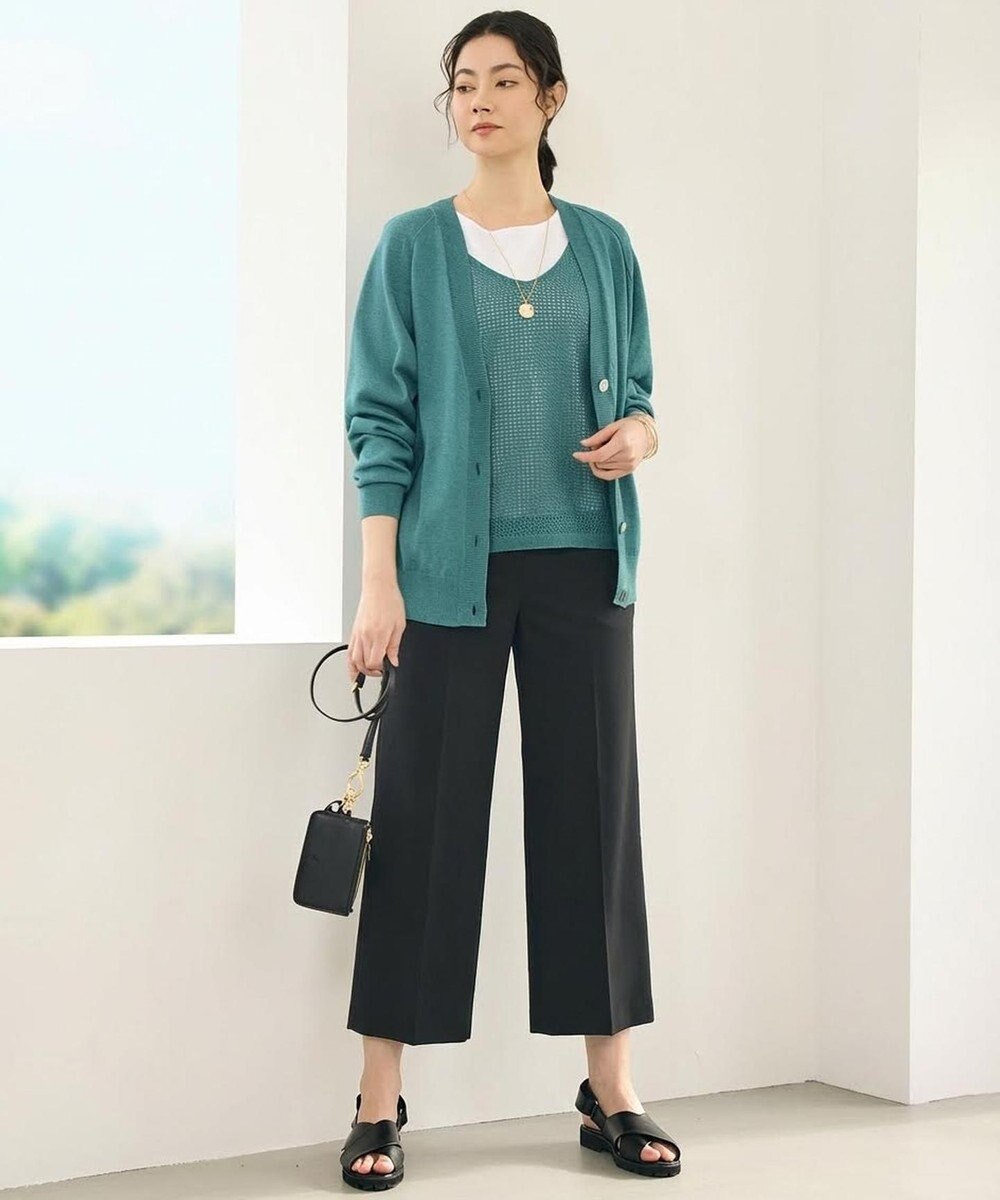 自由区 コットンサテンクロップド丈ワイドストレート パンツ 