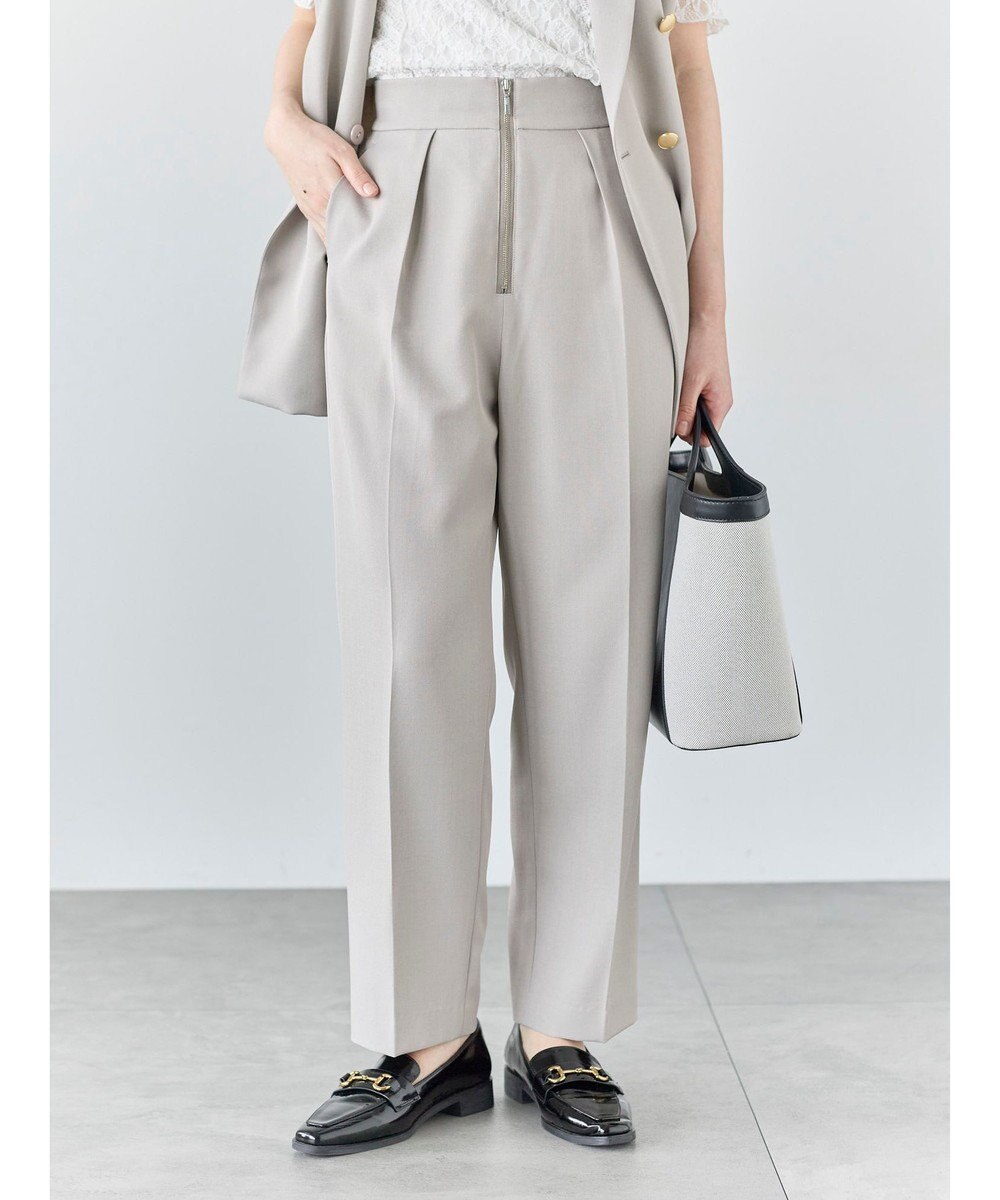 Te chichi フロントZIPリネンライクテーパードパンツ(セットアップ可) 