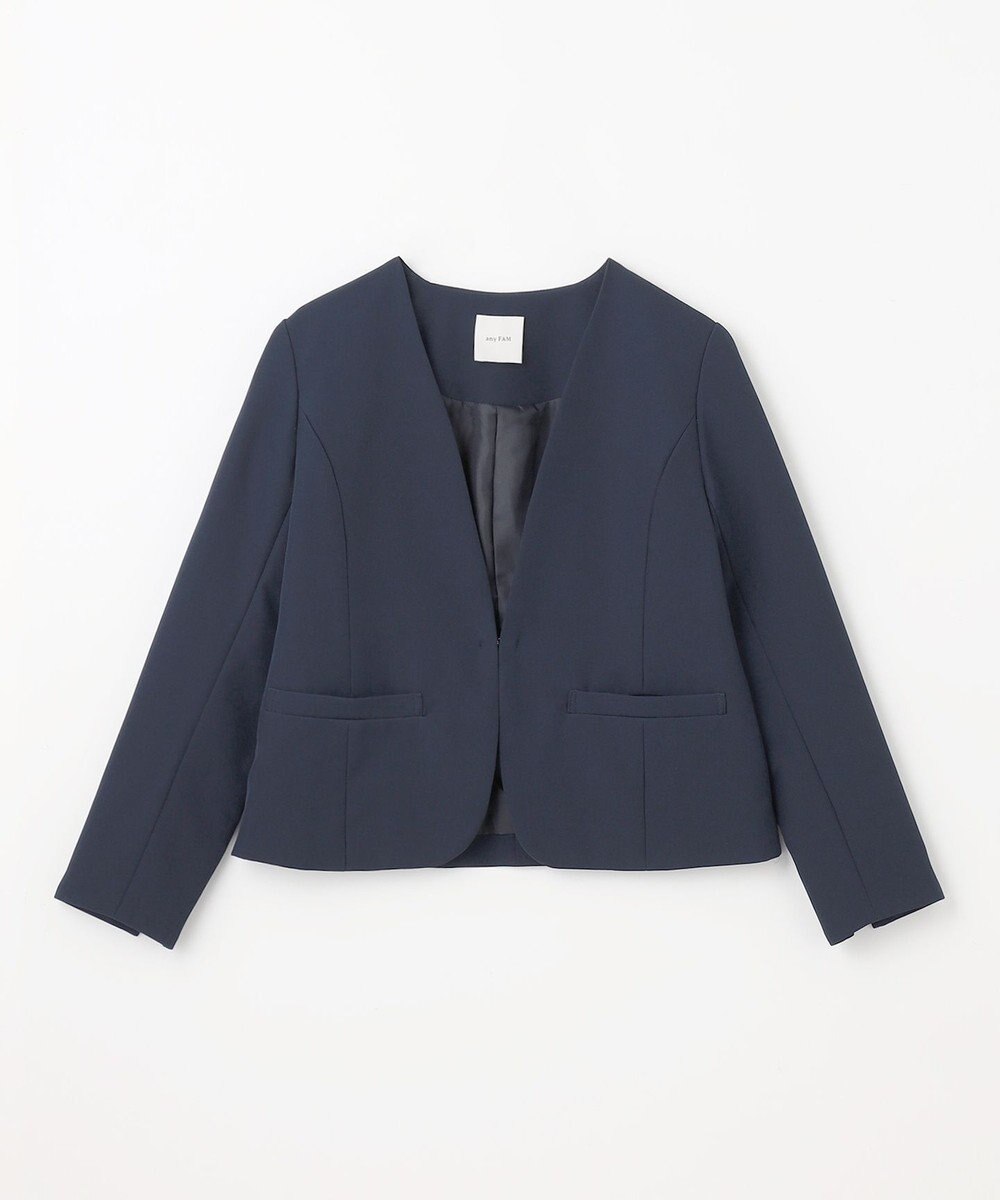 ANY 【WEB限定】ダブルクロスストレッチ Ｖネックノーカラージャケット 