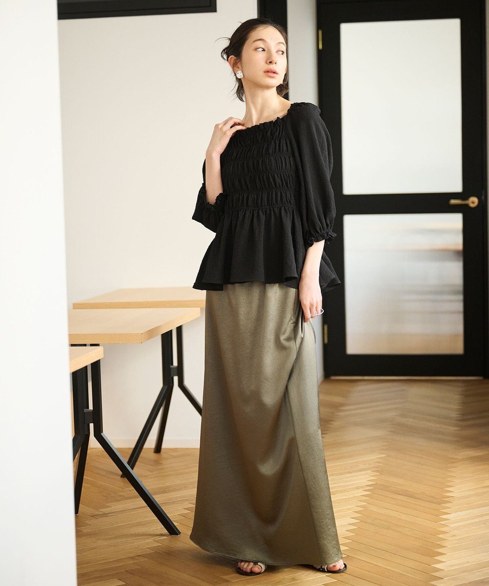 #Newans 2WAYシャーリングペプラムブラウス 