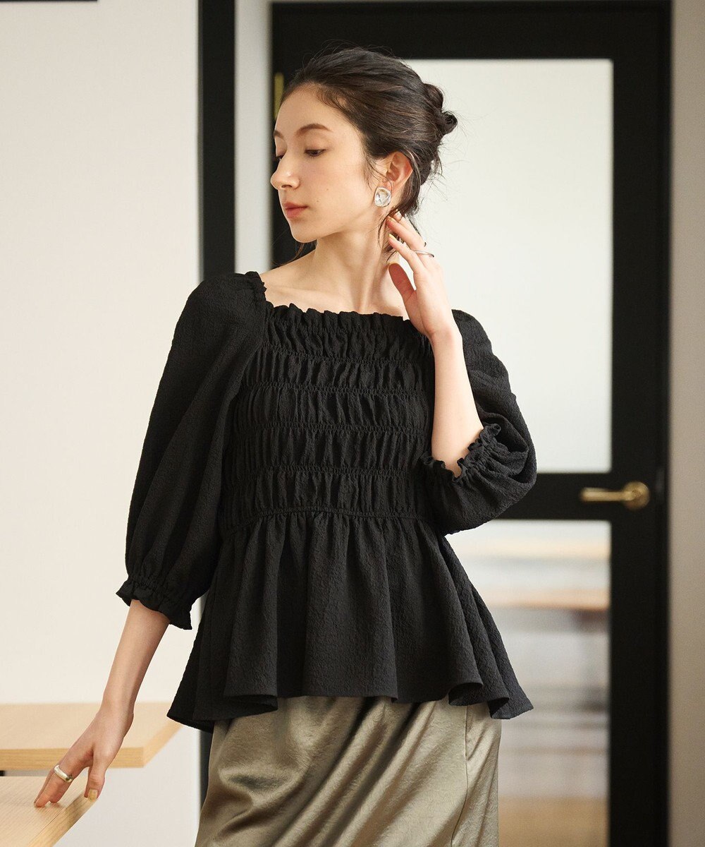 #Newans 2WAYシャーリングペプラムブラウス 