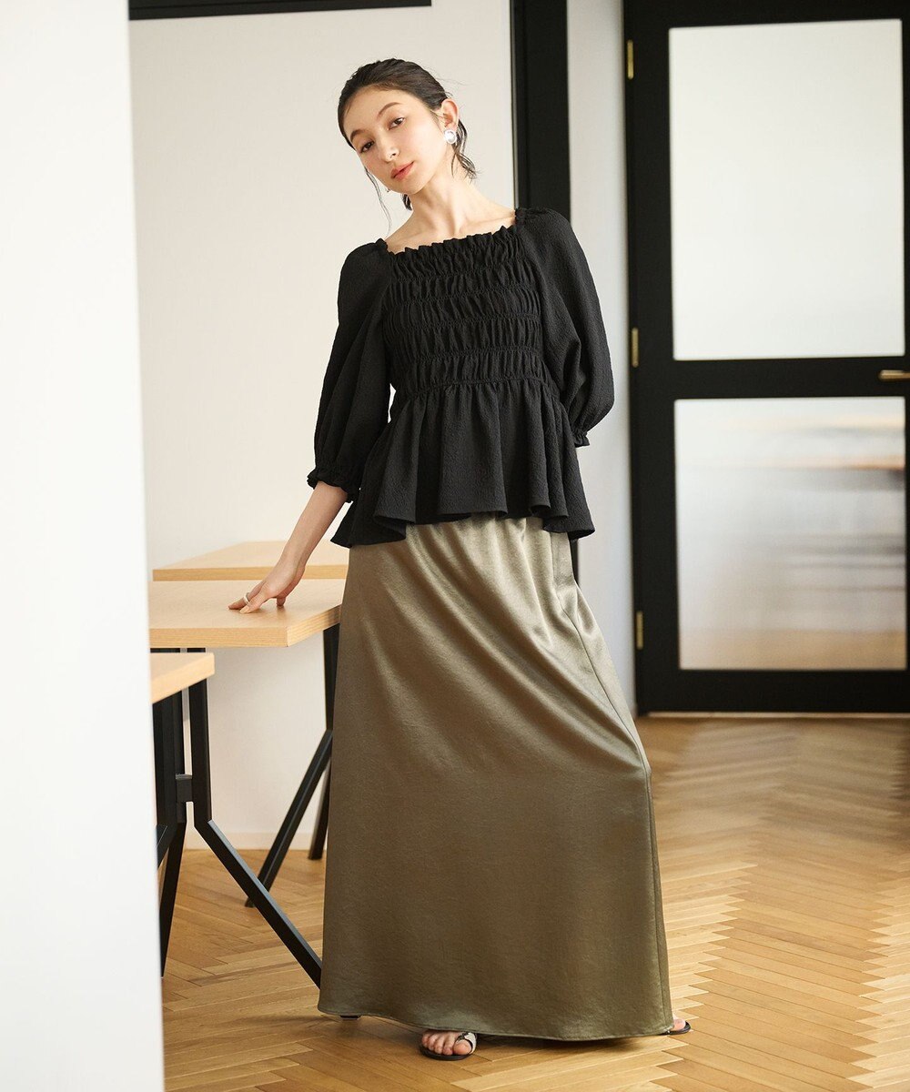 #Newans 2WAYシャーリングペプラムブラウス 